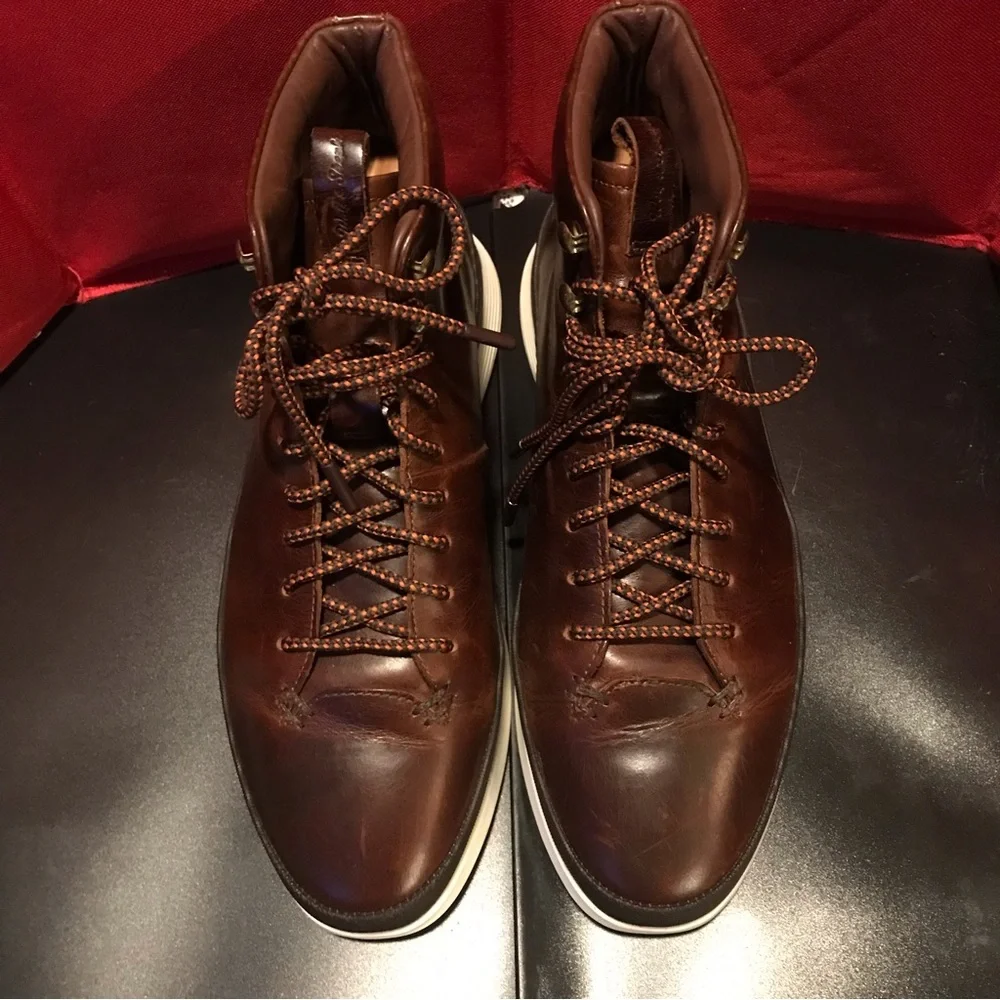 Brown Leather High-Top Men’s Sneakers - Casual Fashion Boots